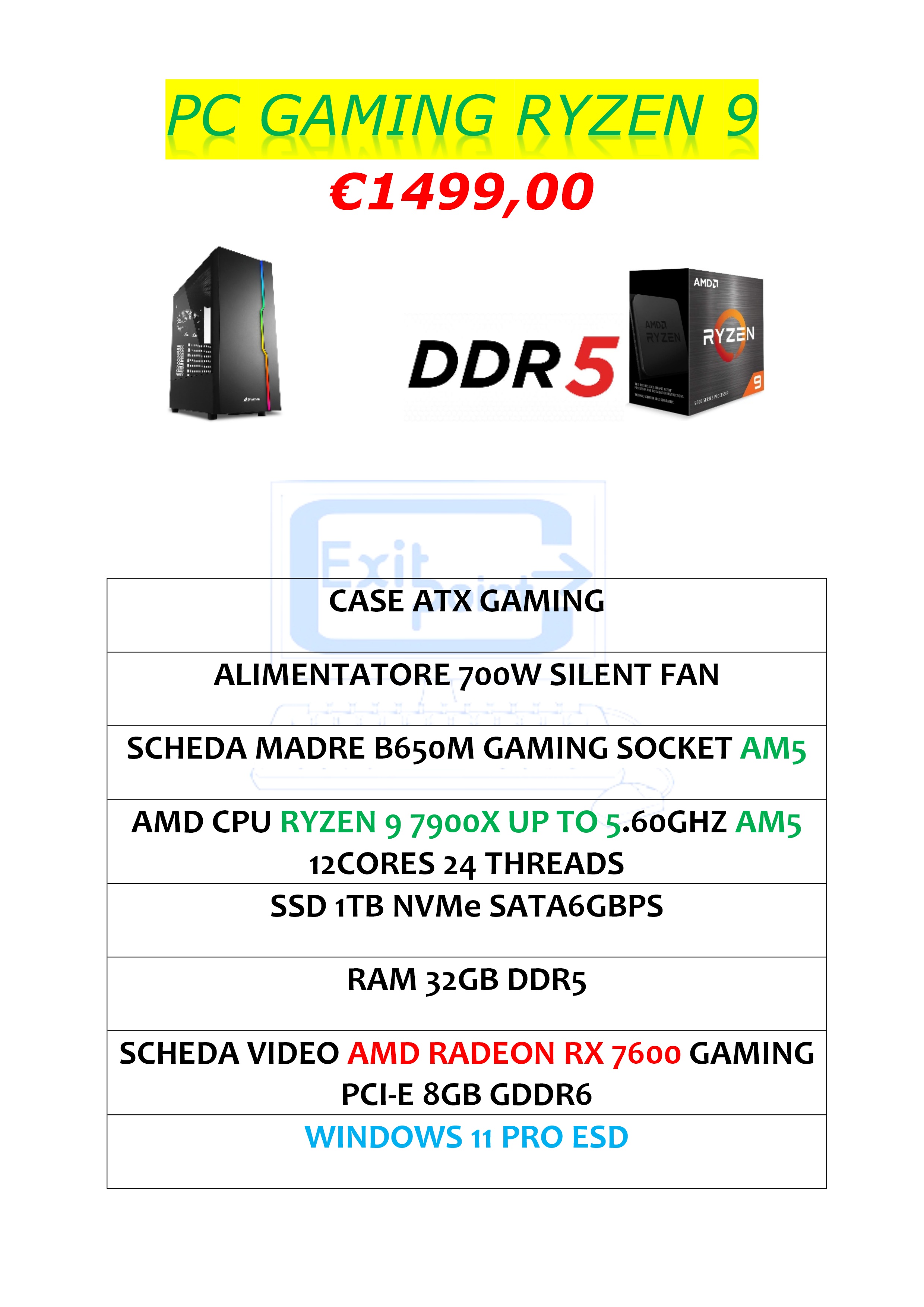 PC GAMING RYZEN 9 DDR5 SK7600 8GB NVMe 1TB