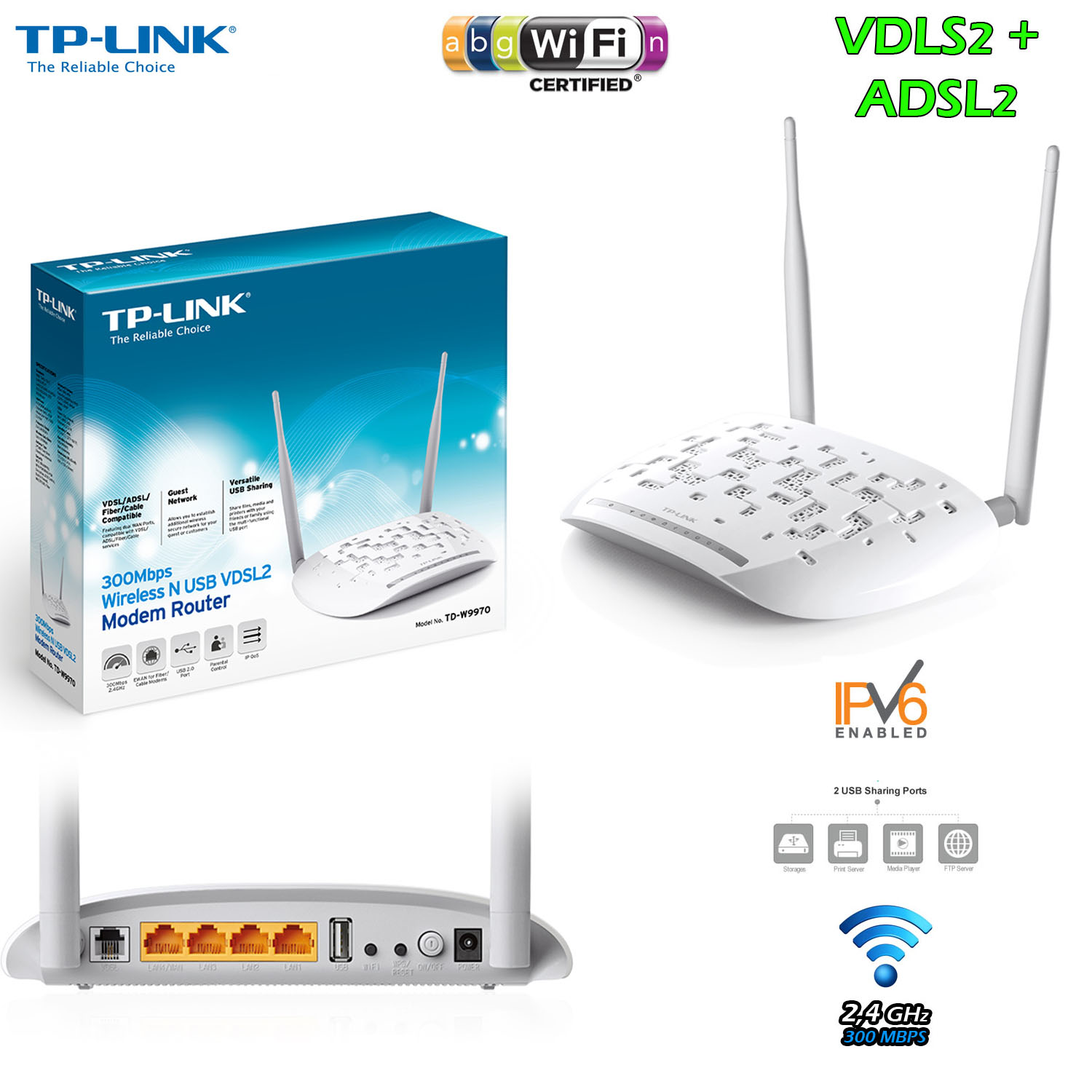 MODEM/R WiFi TP-LINK FIBRA TD-W9970 300
